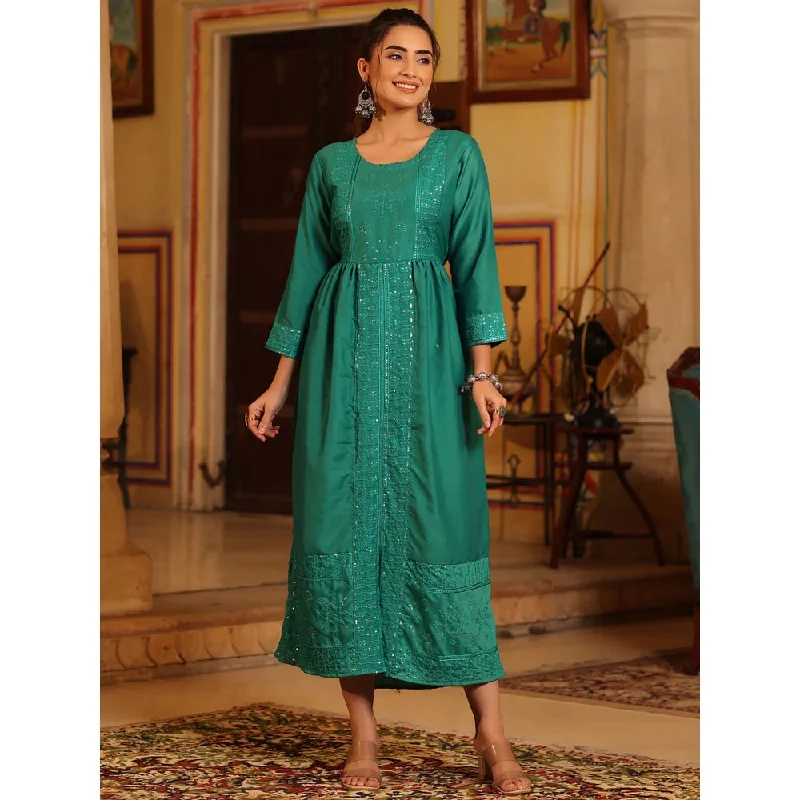 Juniper Womens Teal Festive Embroiderd Flared Dress