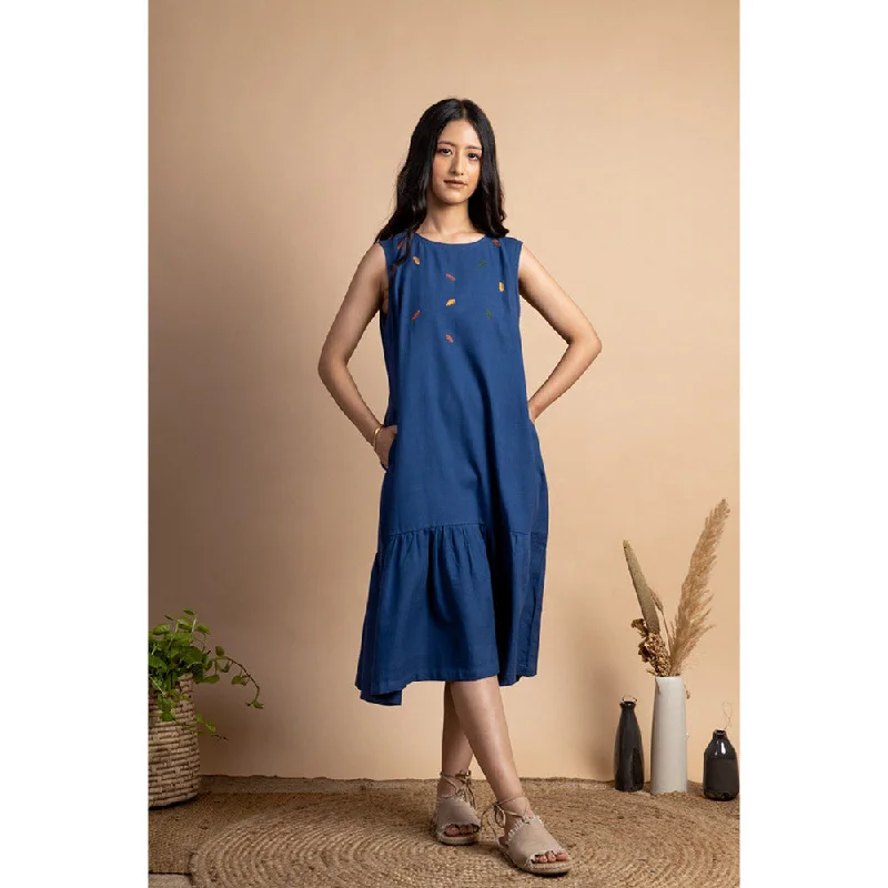 Mushio Parnika Dress with Leaf Motif Hand Embroidery