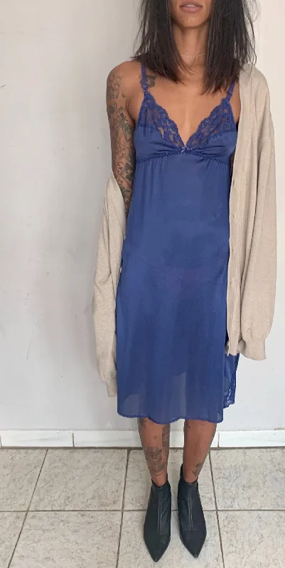 SLINKY LACE SLIP DRESS, LAPIS