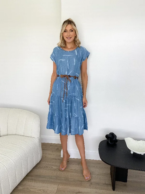 Cassie Light Denim Splash Print Dress