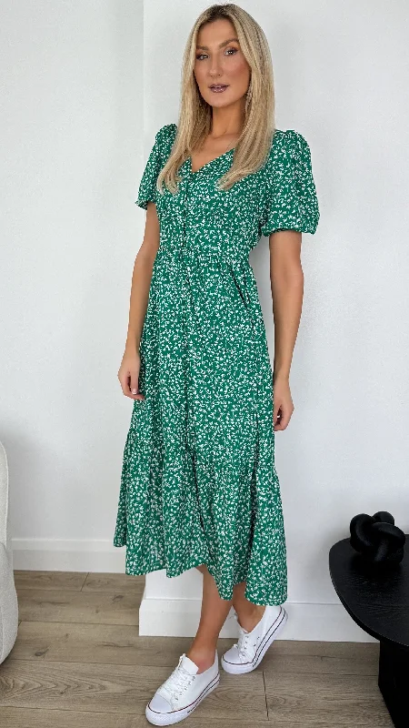 Lucy Floral Print Dress - Green