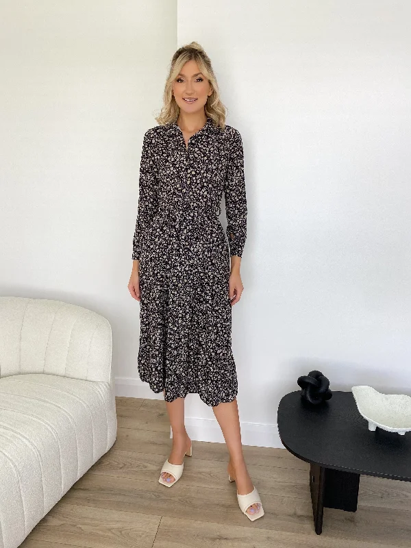 Stacey Black Button Up Dress