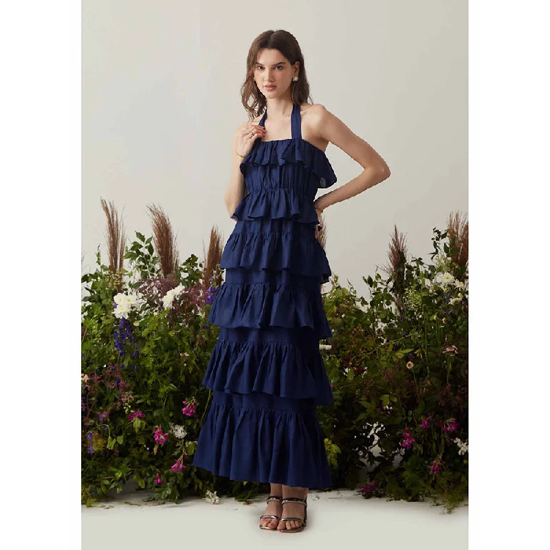 AMOSHI Navy Blue Solid/Plain Remi Dress