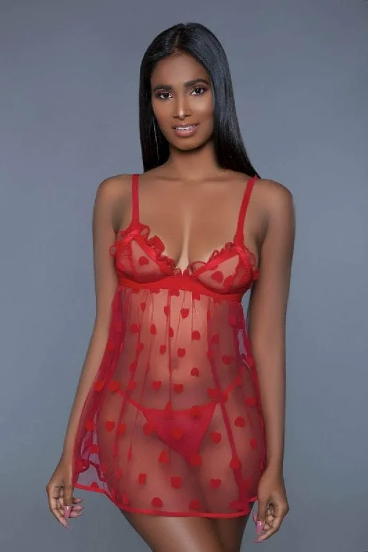 One-Piece Fine Mesh Heart Designed Slip Dress