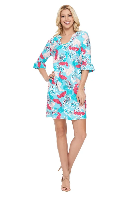 Nicole Ruffle Sleeve Dress in Turquoise