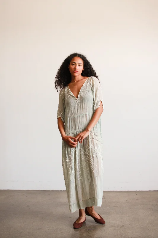 1920s Mint Cotton Voile Beaded Dropwaist Dress