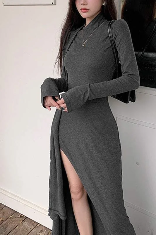 STRETCH SPLIT LONG DRESS