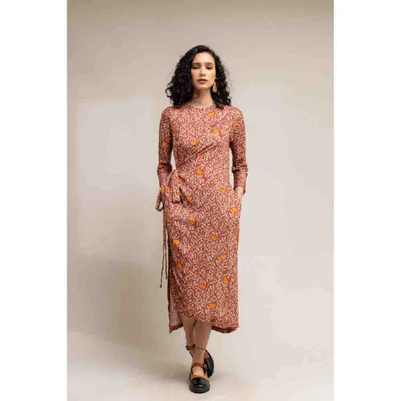 Doodlage Rust Printed Slit Dress