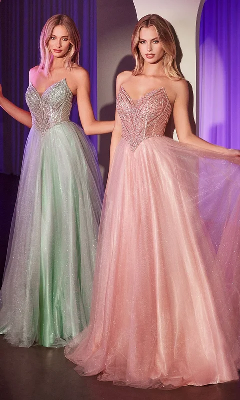 Beaded-Bodice Long Prom Dress: Ladivine CC415