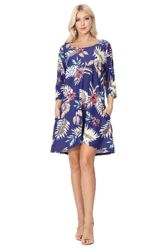 Elsa Asymmetrical Swing Dress In Navy