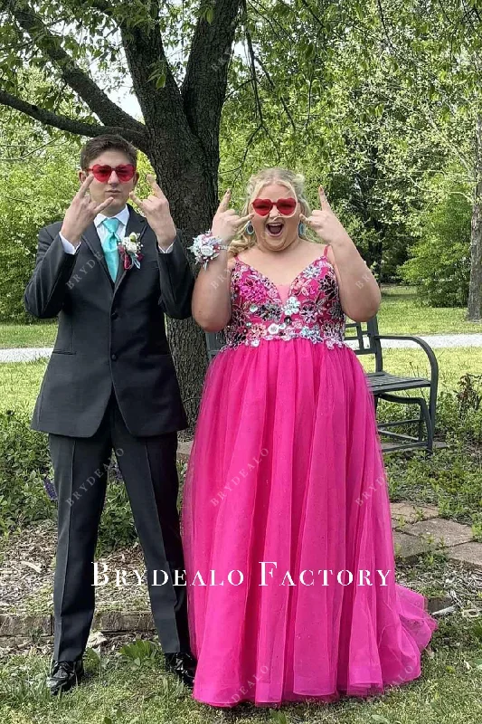 Homecoming Dress | Plus Size Lace Appliques Fuchsia A-Line Formal Gown