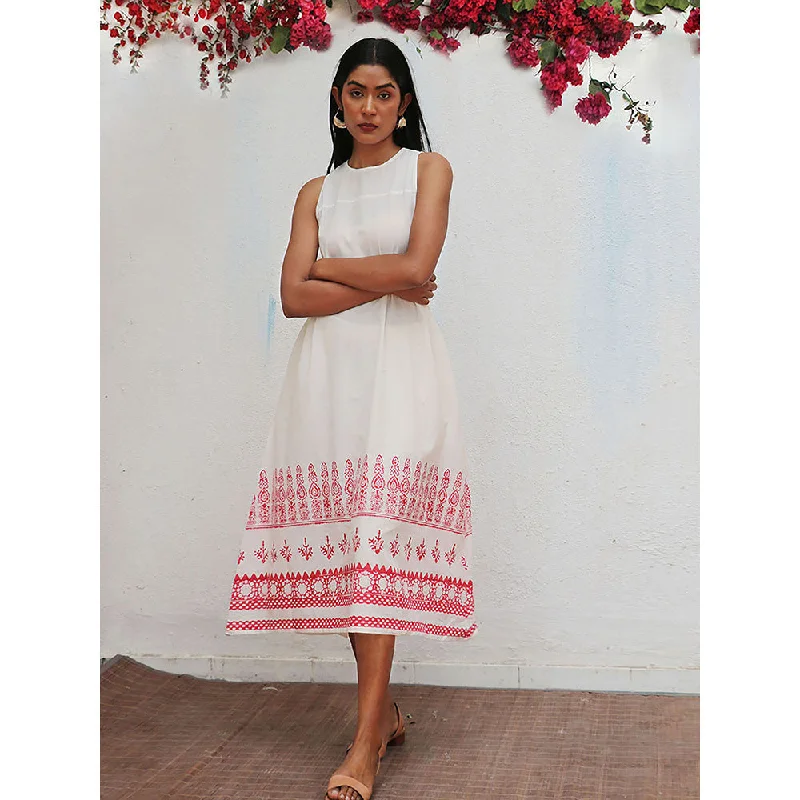 Chidiyaa Bogainvillea Faryat Block Printed Cotton Dress