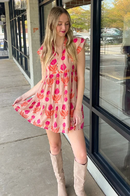 THML-The Emily Tiered Print Dress-Dusty Rose