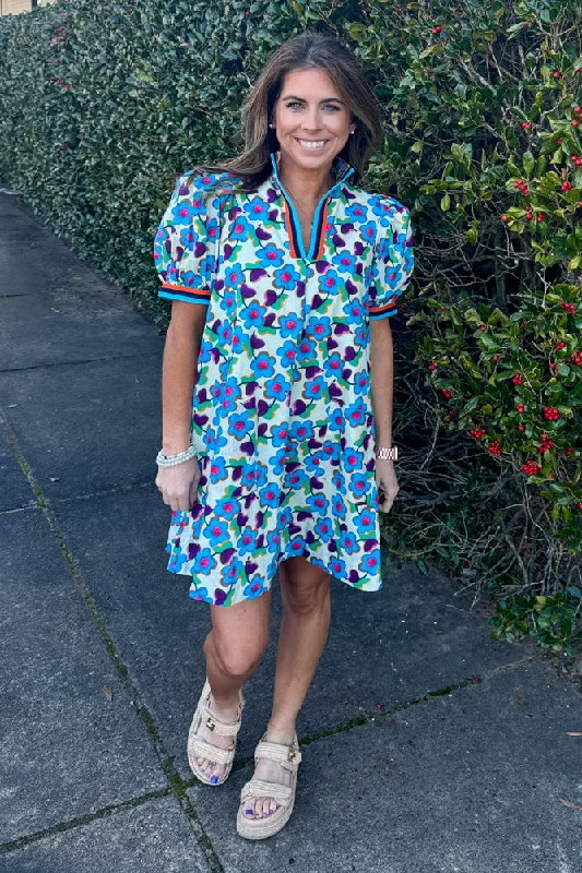 Skies Are Blue Pocket Front Dress-Aqua