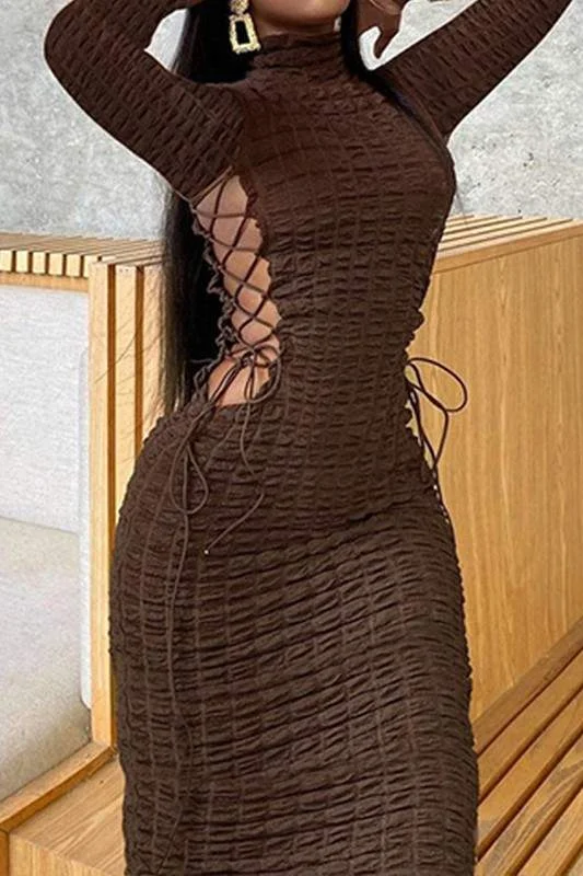 SIDE LACE DOWN PUFFER LONG DRESS