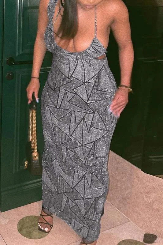 GRAPHIC SHINY LONG DRESS