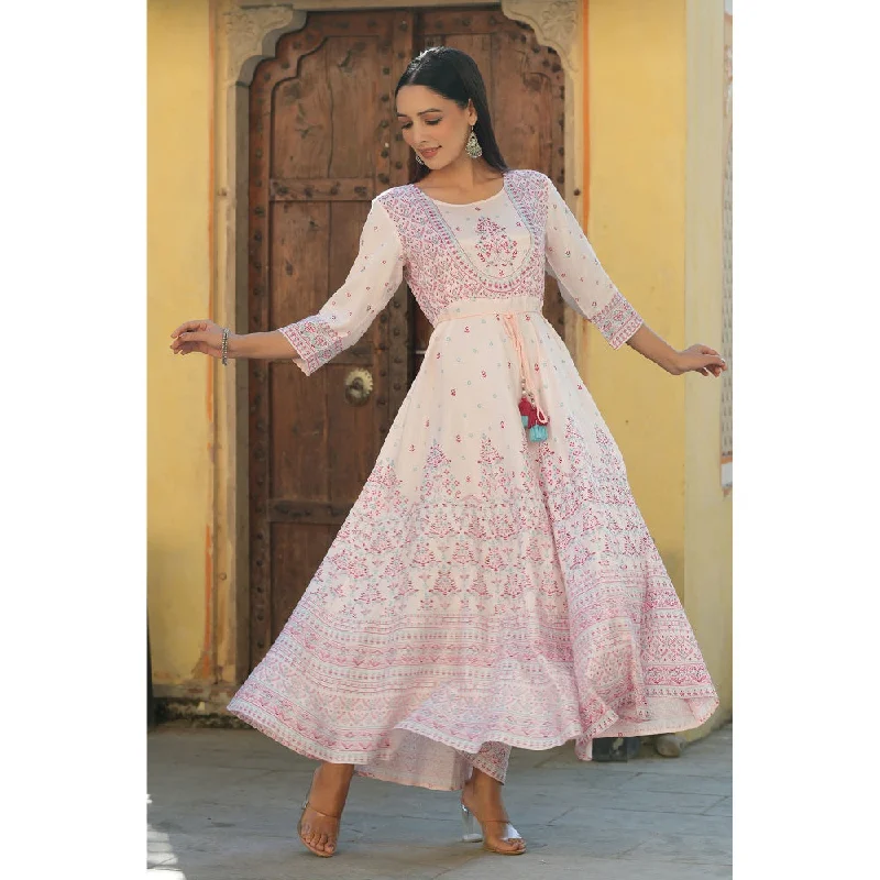Juniper Womens Pink Viscose Shantoon Festive Printed Flared Dress (Set of 2)