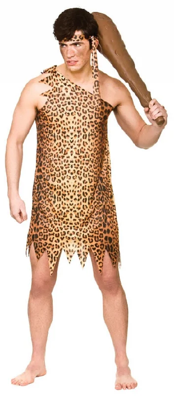 Men's Caveman Fancy Dress Prehistoric Stone Age Animal Print Costume