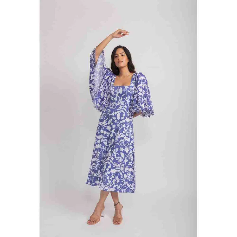 AROOP SHOP INDIA Blue & White Tulla Flared Sleeves Dress