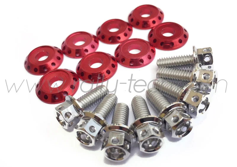 FENDER DRESS UP BOLT KIT - SUBARU - SILVER - RED WASHERS