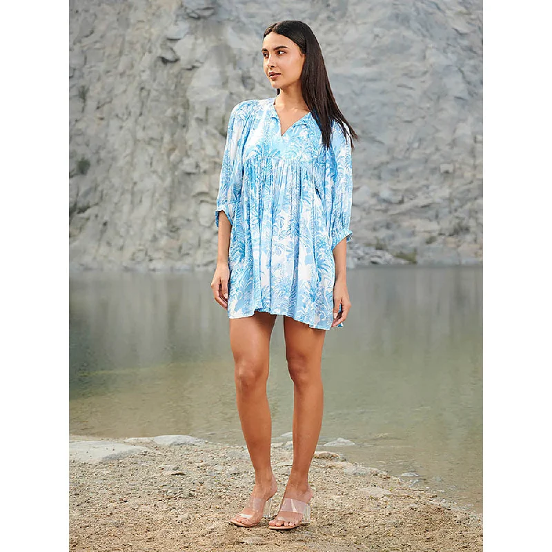 House of Soi Blue Magnolia Printed Dress