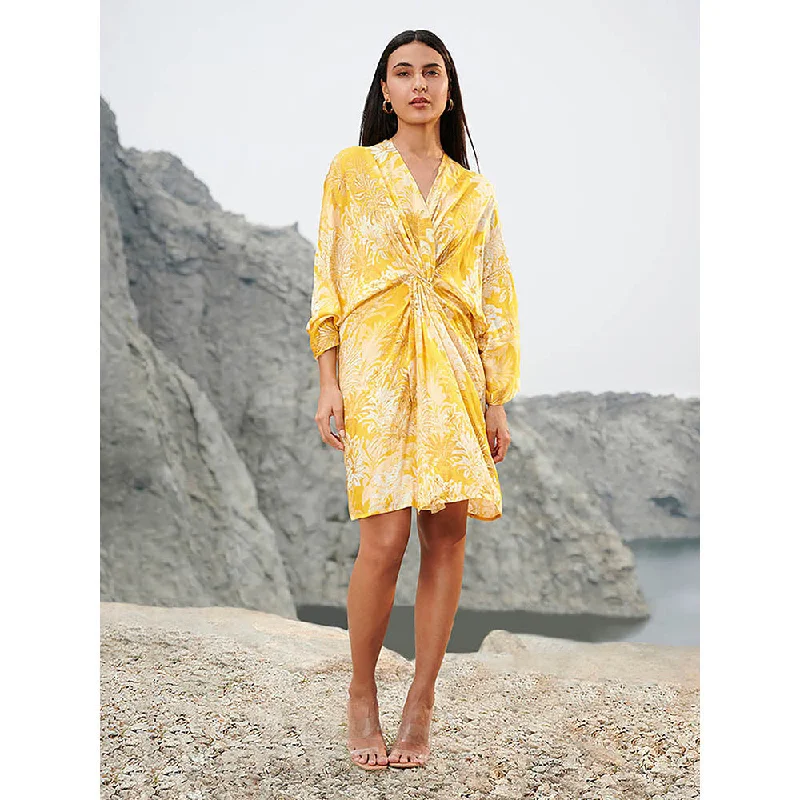 House of Soi Yellow Printed Knot Dress