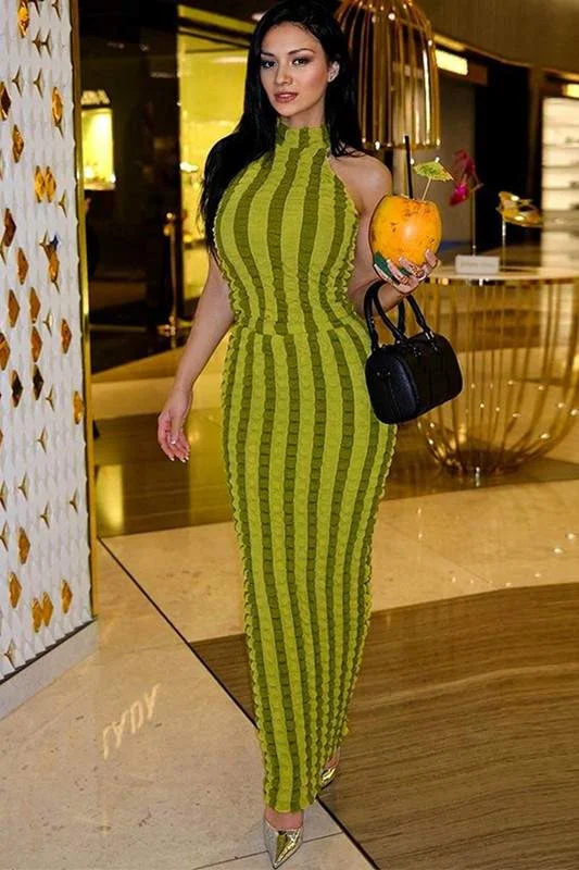HALTER STRIPE LONG DRESS