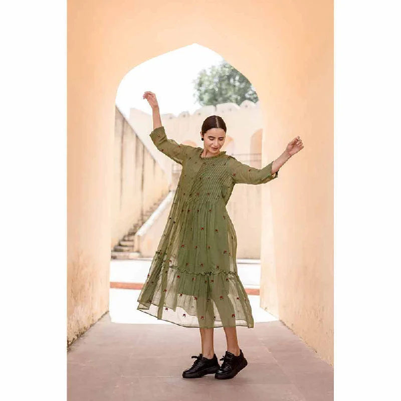 ROZANA JAIPUR Midi Nayn Green Dress (Set of 2)