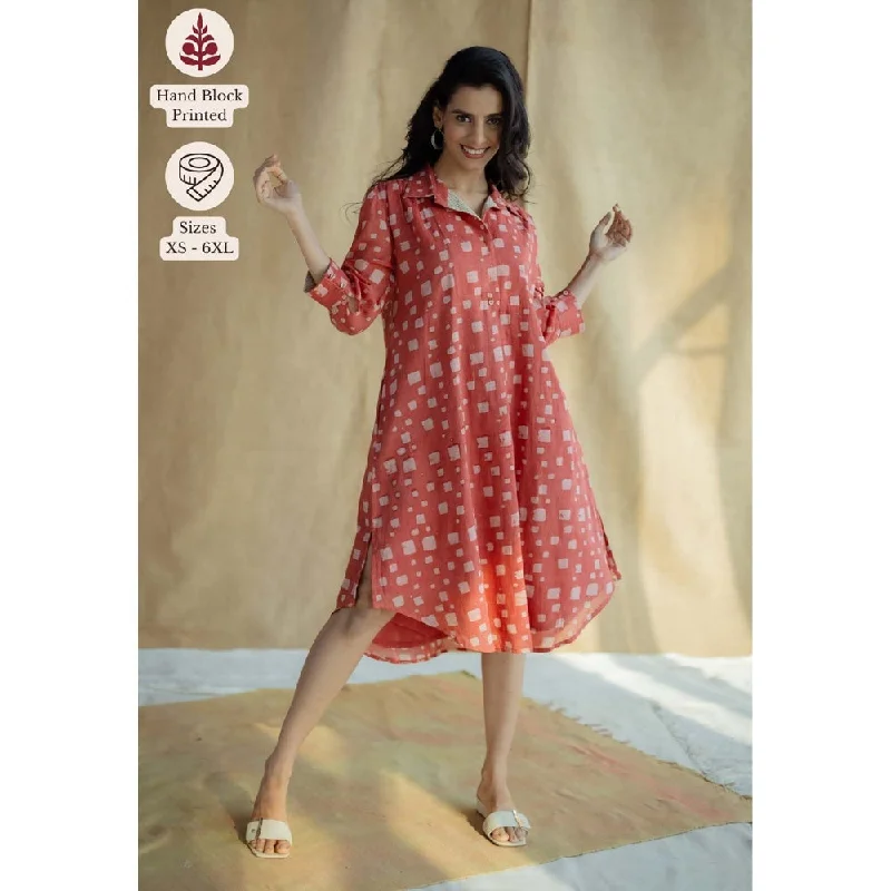 The Indian Ethnic Co. Coral Loose Batik Printed Mul Cotton Dress