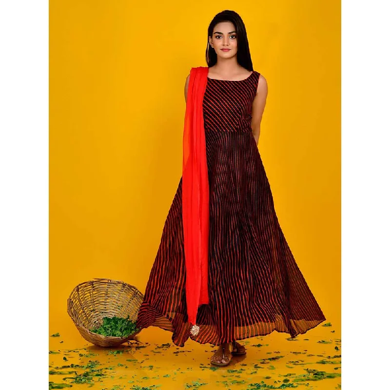 Rangpur Black Flared Dress With Dupatta (Set of 2)