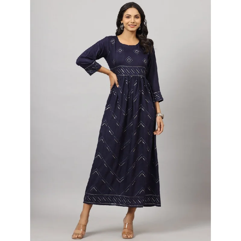 Juniper Womens Navy Blue Festive Printed Flared Dress