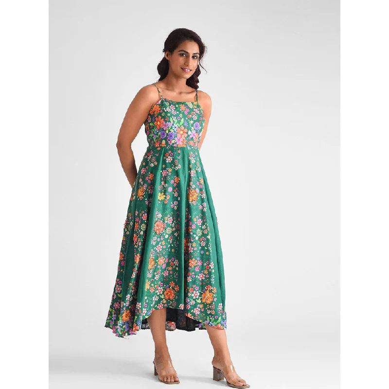 Blushing Couture by Shafali Applique Flower Green Dress