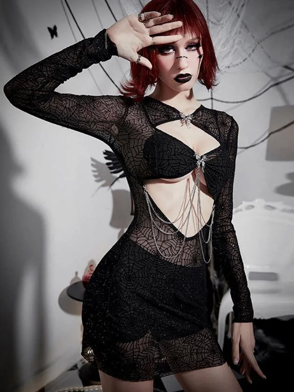 Blue Zone Planet |  Halloween New Spider Web Powder Sexy Butterfly Dress