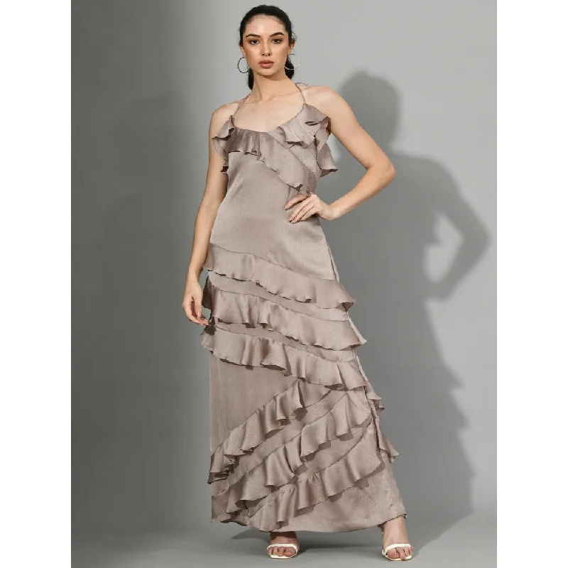 Sunanta Madaan Dusky Entrance - Ruffle Dress in Brown Color