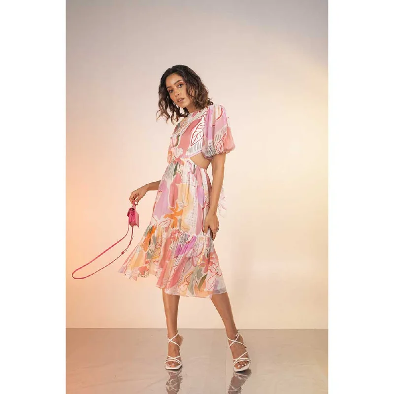 Poppi Printed Long Backless Tie Up Kira Dress