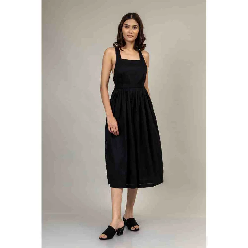 Doodlage Black Gathered Cross Back Dress