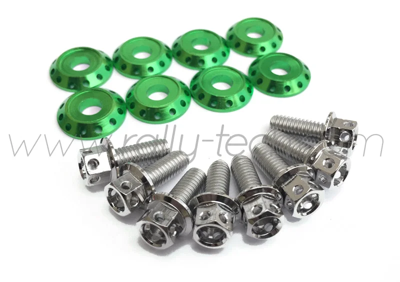 FENDER DRESS UP BOLT KIT - SUBARU - SILVER - GREEN WASHERS
