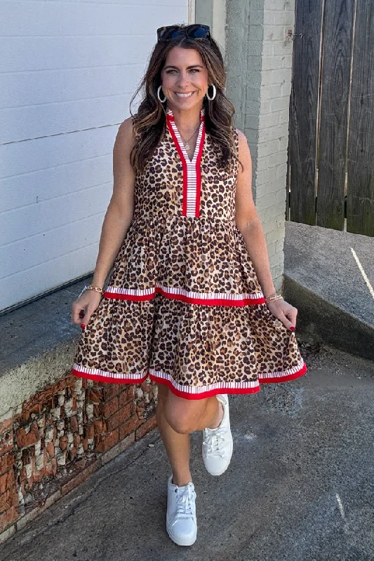 Leopard Dress With Red Trim-Animal