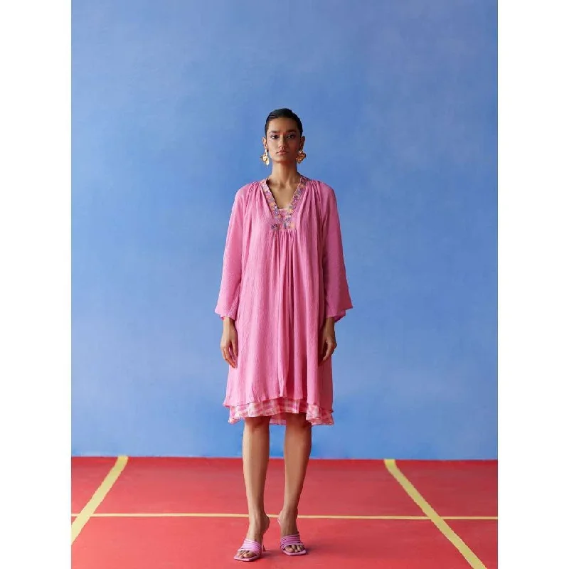 Uri by Mrunalini Rao Anther Pink Knee Dress (Set of 2)