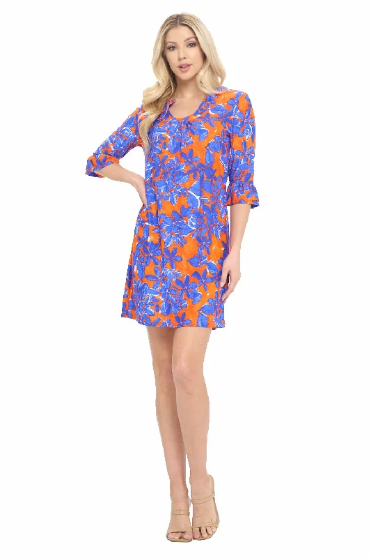 Nicole Ruffle Sleeve Dress in Orange Floral