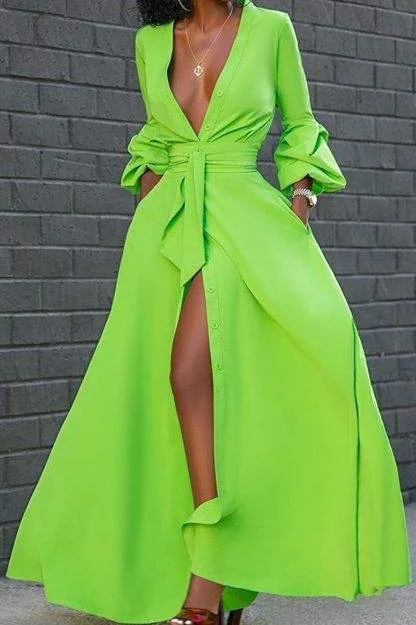 SEXY TEMPERAMENT TRUMPET SLEEVES WRINKLED DRESS