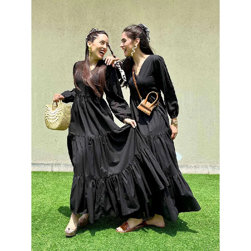 DIMPLE DESIGN STUDIO Black Tier Cotton Dress