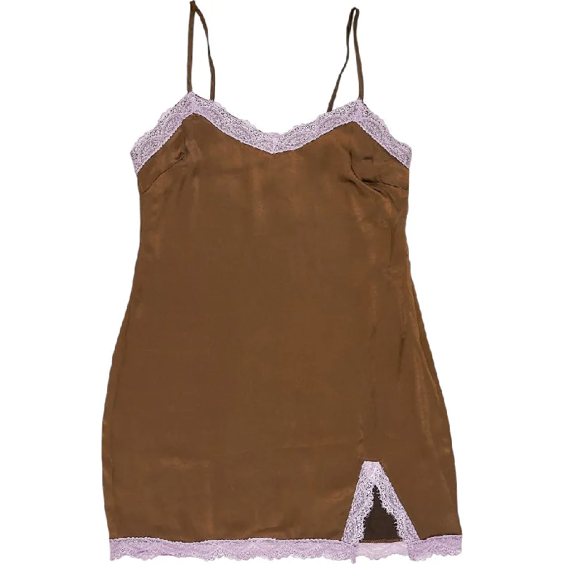 Motel Brown Wirda Satin Dress with Lace