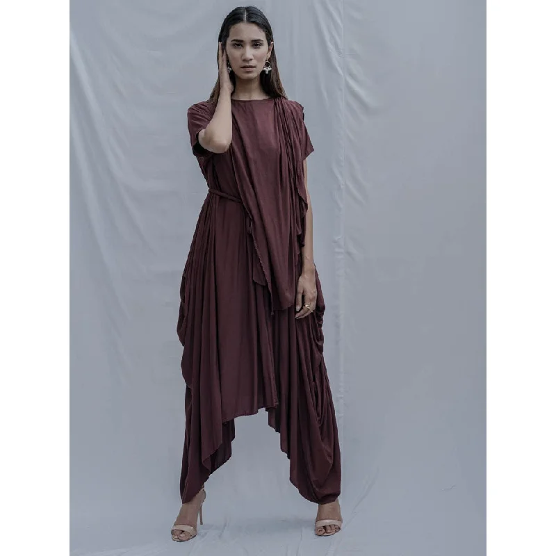 Bohame Brown Jess Overlap Asymmetric Dress With Belt (Set of 2)