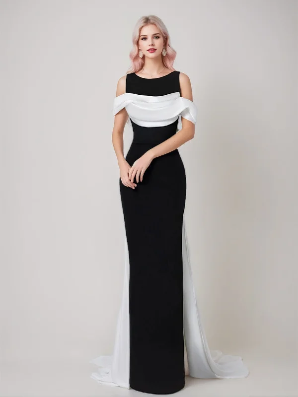 Sheath/Column Scoop Sleeveless Floor-Length Elegant Wedding Guest Dress with Watteau Train