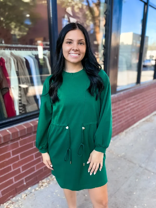 Drawstring LS Dress - Hunter