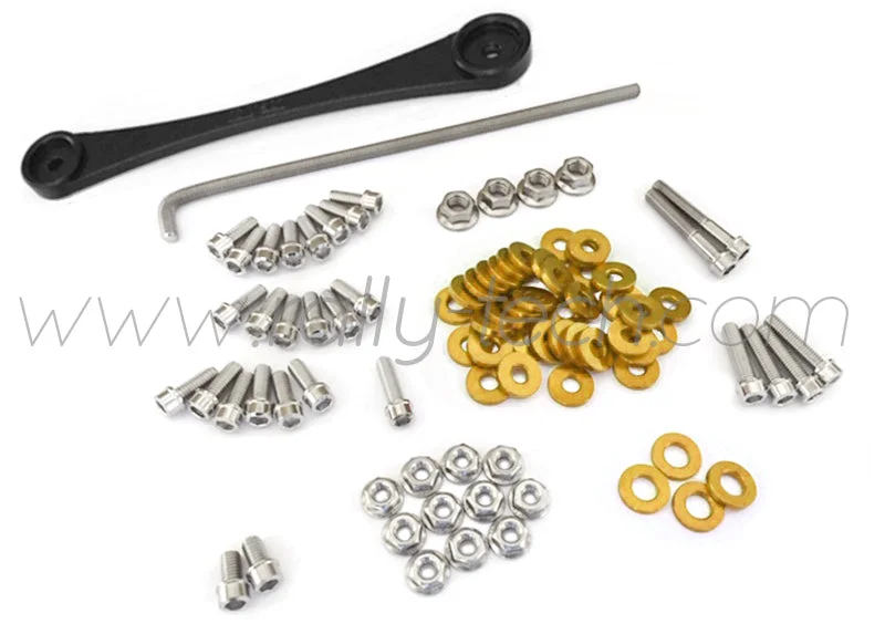 ENGINE BAY DRESS UP BOLT KIT & BILLET BATTERY CLAMP - HONDA K20 - GOLD