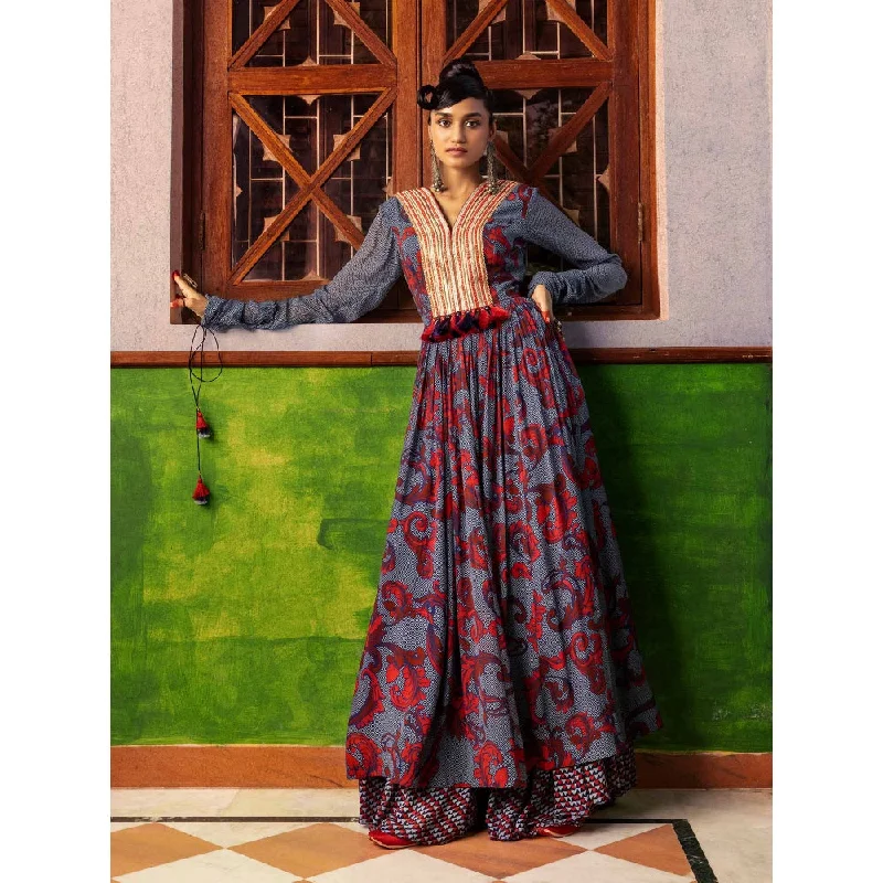 Nadima Saqib Blue Printed and Embroidered Dress