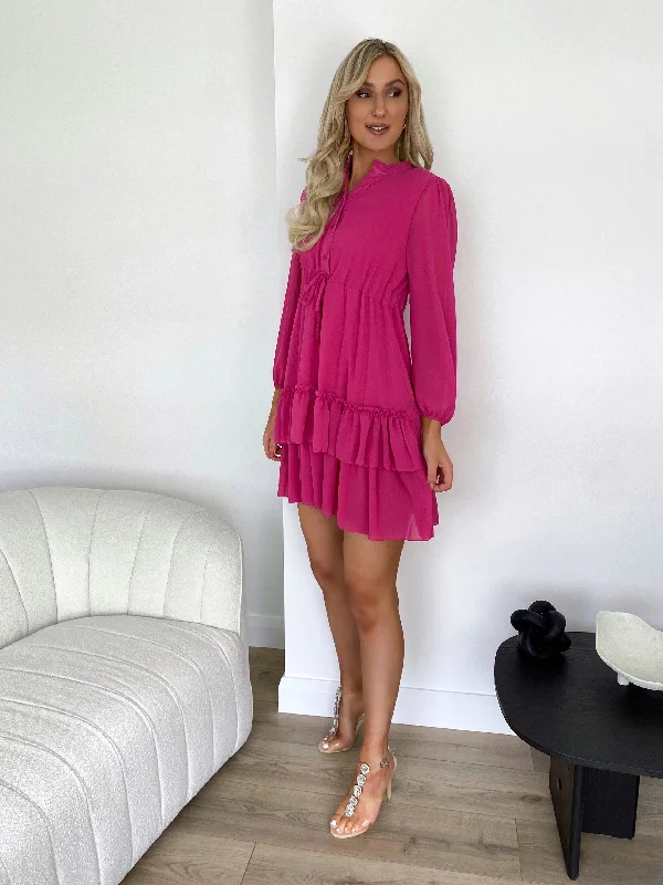 Anne Ruffle Dress -  Fuchsia