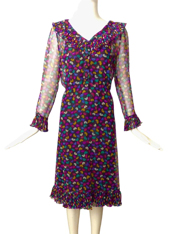 JANE ANDRE-1970s Chiffon Print Dress, Size 6